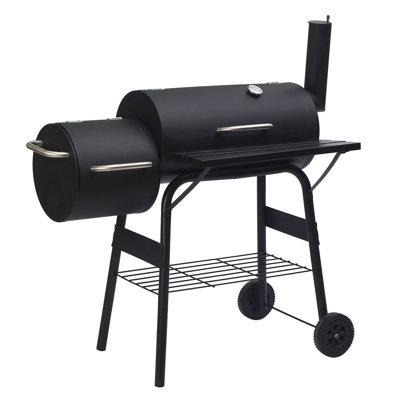Barbecue portatif au charbon AKIUDEX avec fumoir pour terrasse, noir