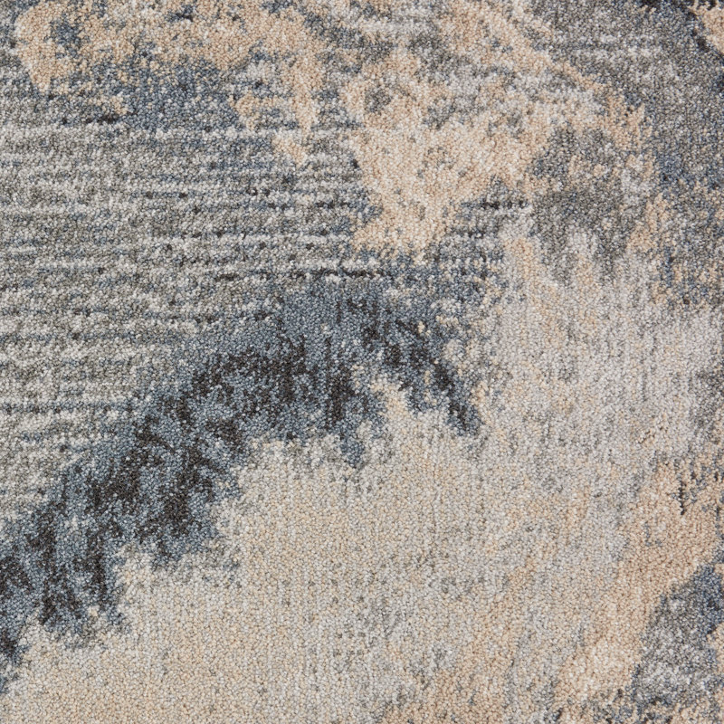 Tapis gris / ivoire à motif abstrait Elinor, Circulaire, de 3 pi 10 po