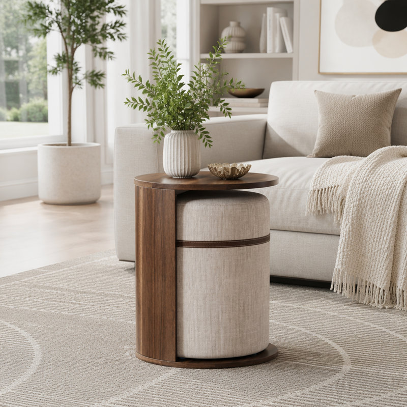 Table de bout coulissante combinée, multi-usage pour canapé de salon avec tabouret caché et rangement
