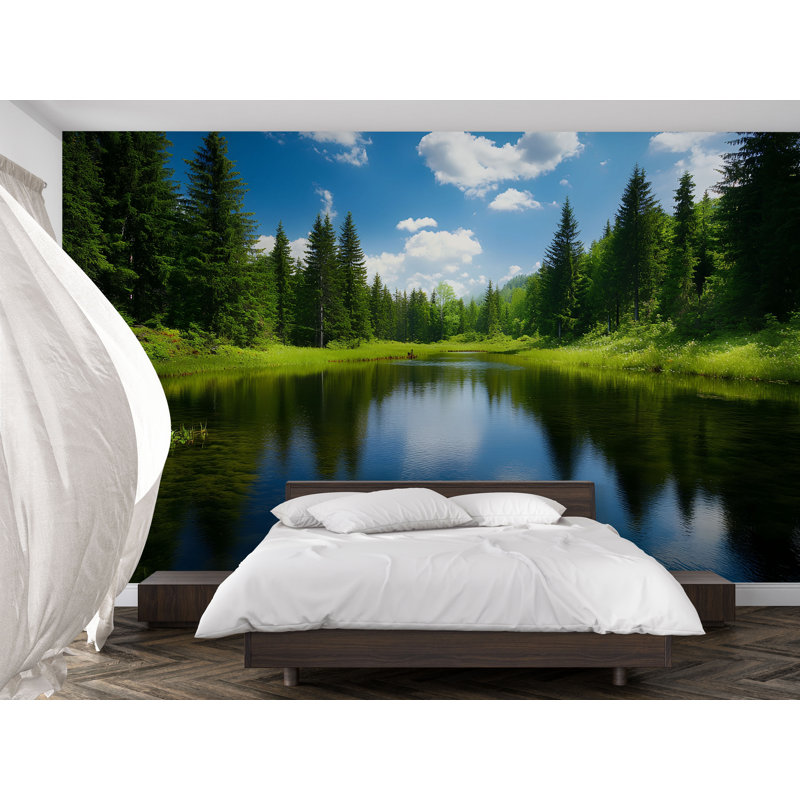 Adhésif mural Tranquil Forest Lake, L 145 po x l 100 po, Non-woven