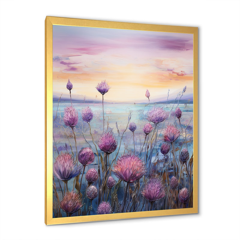 Minimalisme, chardon, nature, fluorescence III sur toile, Cadre doré simple, H 32 po x l 24 po x P 1 po