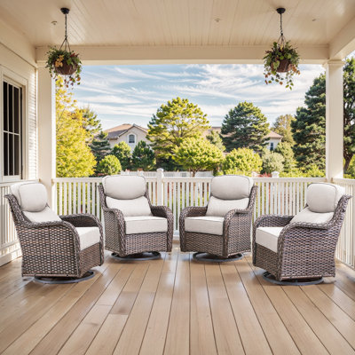 Smilario 4-Piece Outdoor All Weather Wicker Swivel Patio Chair With 6" Thick Cushions