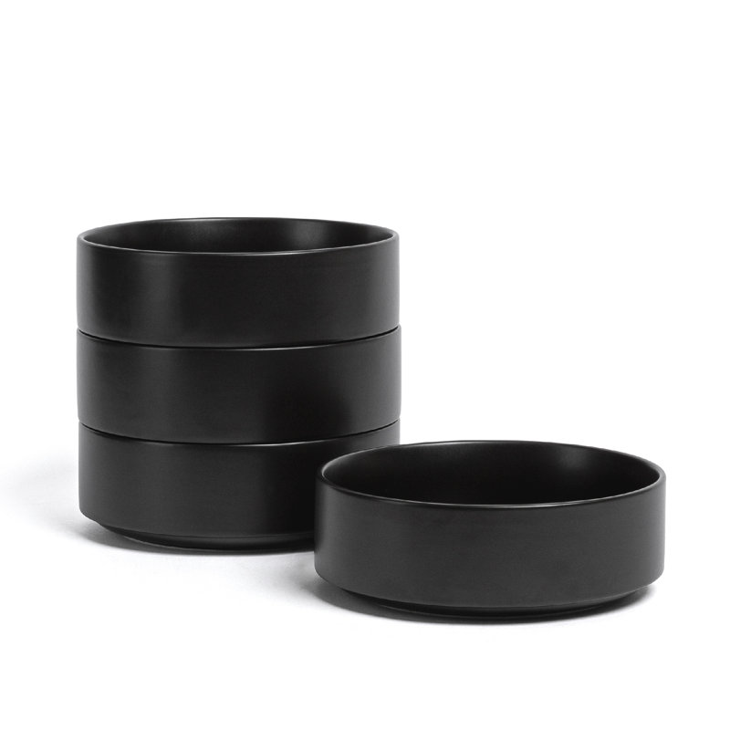 Stackable over&back Semi Hand-Finished Stoneware Cereal Bowls, Black