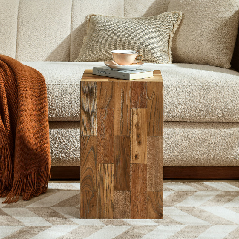 Hernest 11 inch MCM Old Elm Side Table for Living Room