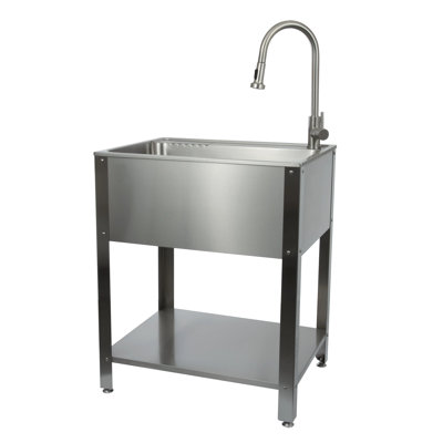 All-In-One 28" L x 22" W Free Standing Laundry Sink with Faucet