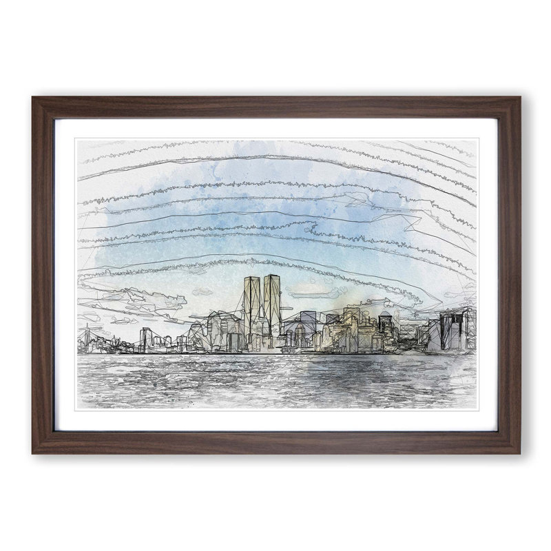 New York Skyline with the Twin Towers in Abstract - Picture Frame Graphic Art Print, Walnut Framed, 27cm H x 36cm W x 2cm D