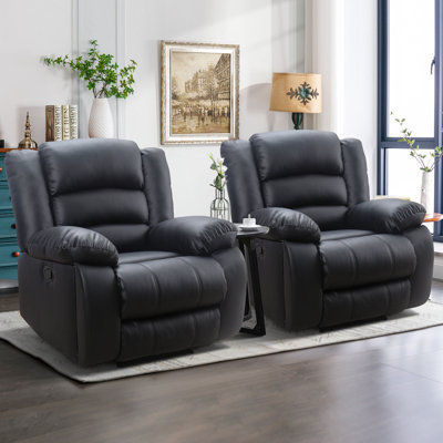 Fauteuil inclinable manuel en cuir végétalien moderne et souple de 40,2 po de largeur avec porte-gobelet caché Lamyiah (ensemble de 2)