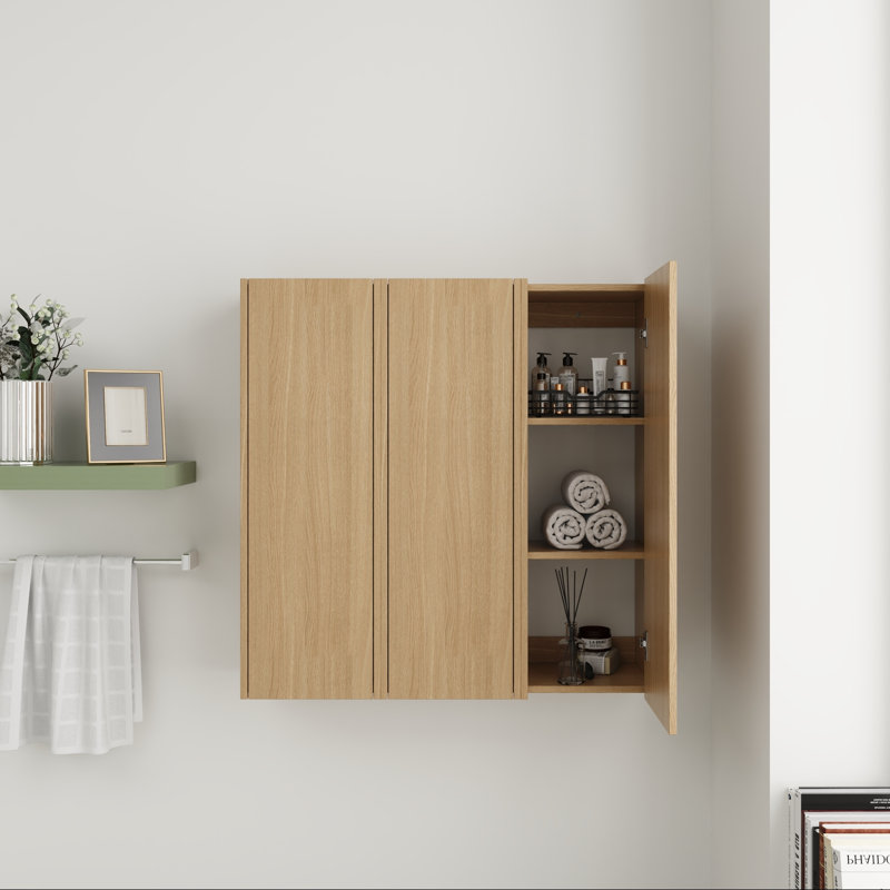 Combo armoire murale 36 po avec porte à fermeture douce, finition chêne original, rangement de salle de bain 3 pièces avec tablettes internes pour petits espaces