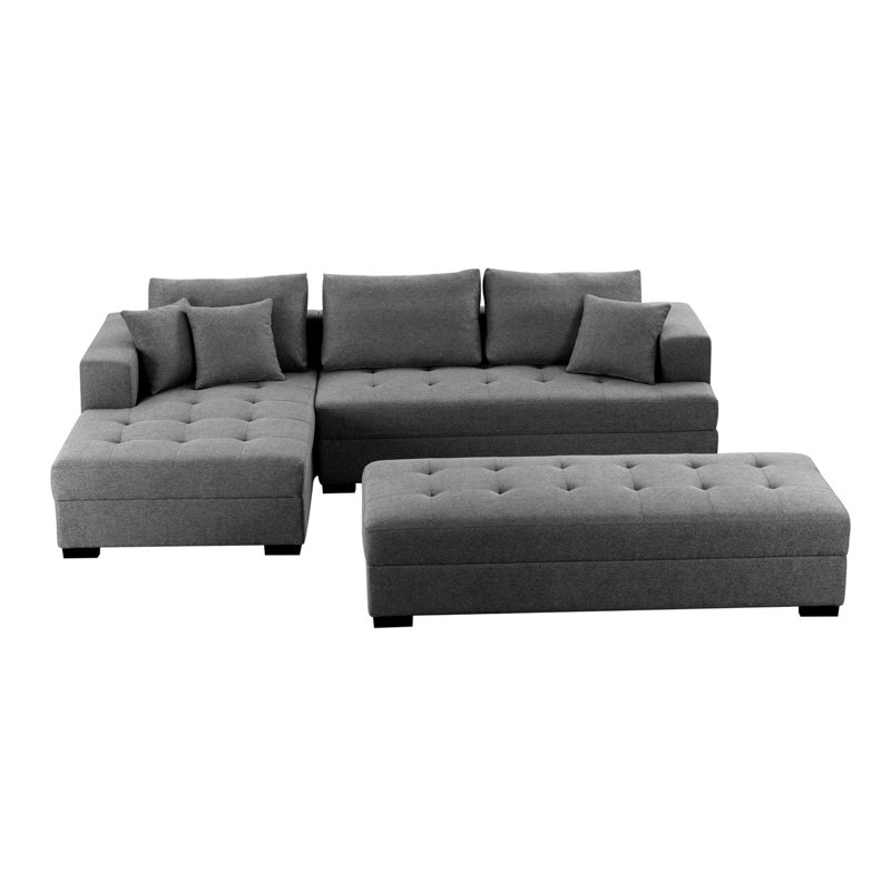 Ensemble de canapé modulaire en L à 3 sièges avec méridienne et banc de table basse avec repose-pieds