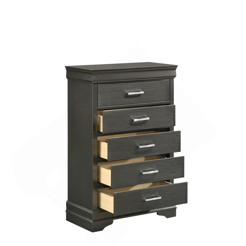 Commode moderne 5 tiroirs en bois gris, Gris
