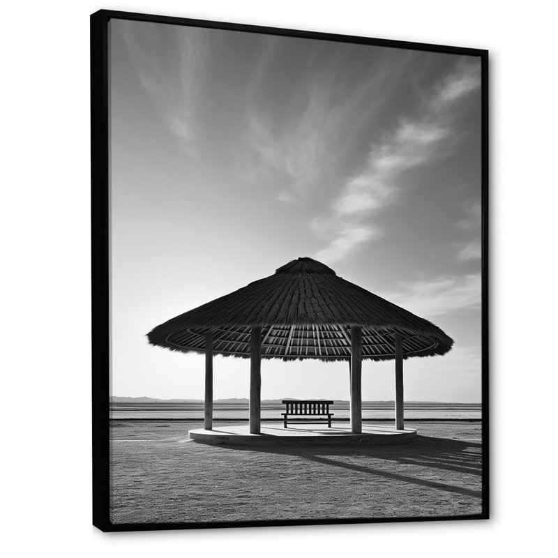 Mimalisme plage, sable, paysage sur toile, Cadre flottant noir, H 32 po x l 16 po