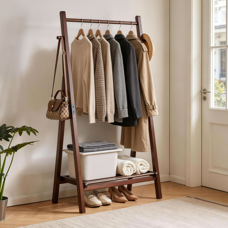 31.89 " Solid Wood Clothing Rack, Brown Wood