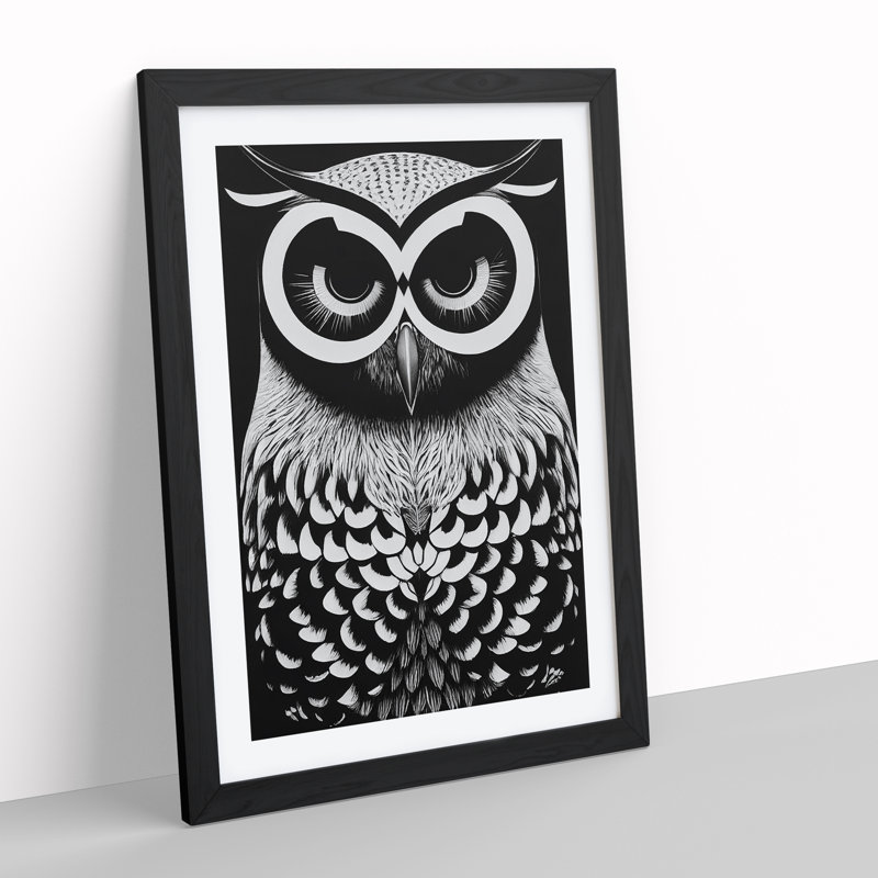 Owl in Monochrome - Framed Print, Black, 64cm H x 46cm W x 2cm D