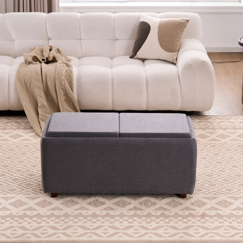 Repose-pieds rectangulaire avec rangement de 35 po avec plateau, table basse avec rangement, grand tabouret rembourré avec plateau amovible pour le salon