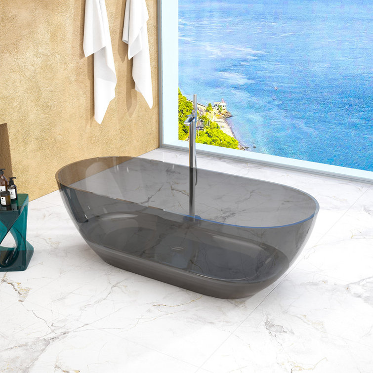 69'' x 30'' Runway Semi Transparent Resin Freestanding Soaking Bathtub