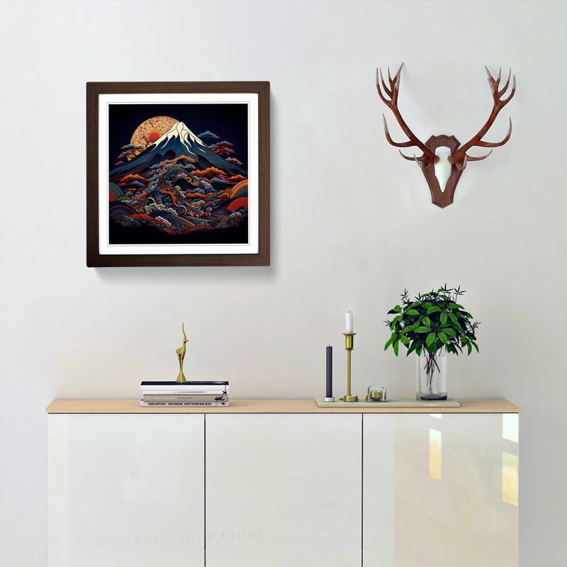 Mount Fuji - Single Picture Frame Print on Wood, Walnut