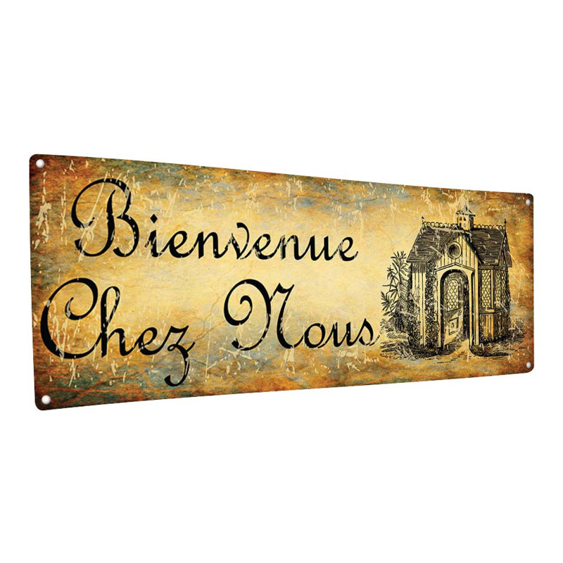 Enseigne en métal vieillie, Bienvenue Chez Nous, H 11,5 po x l 31 po