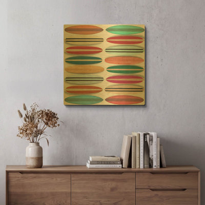 Tableau mural en métal doré « Motif planche de surf » d'Edward M. Fielding, 61 x 61 cm