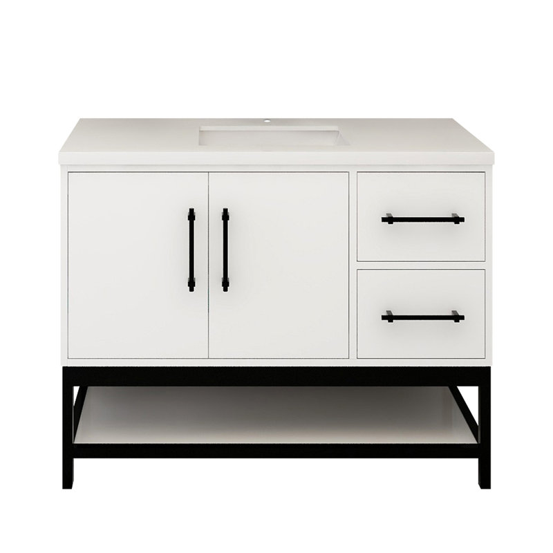 Meuble-lavabo mural droit avec évier et support en acrylique renforcé Victoria, Blanc lustré