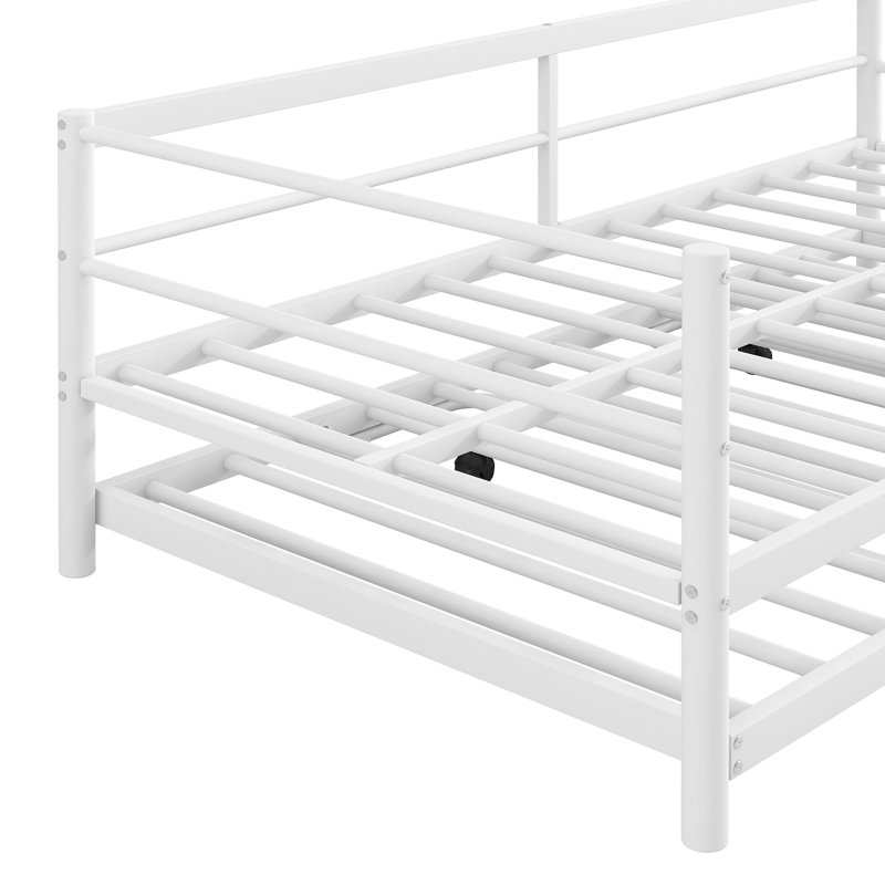 Lit de jour blanc en métal de taille simple équipé d'un lit gigogne pliable à DEL