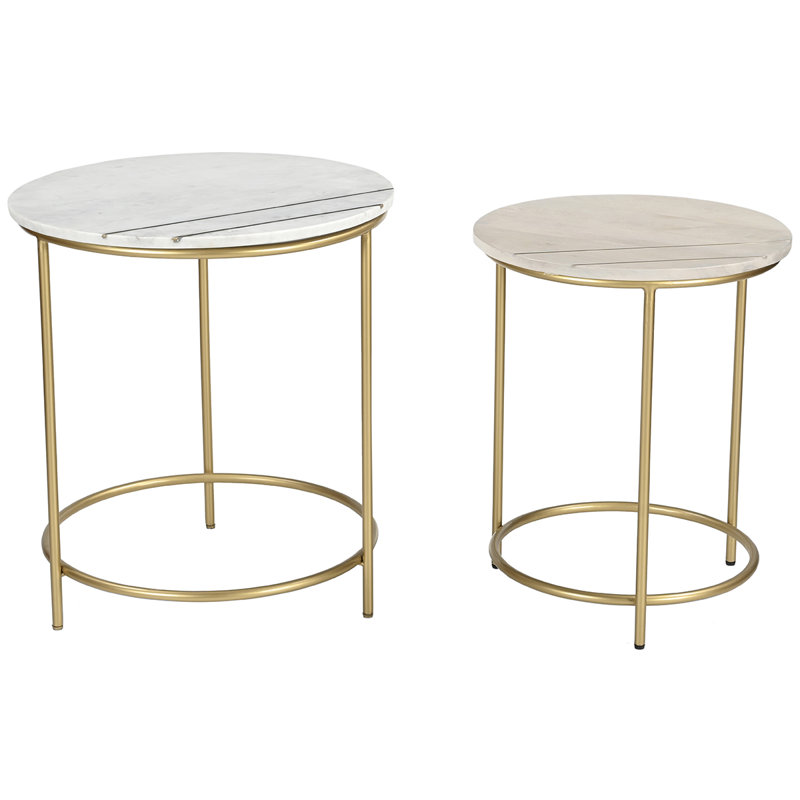Anjanet Side Table Set, Gold, White Wood