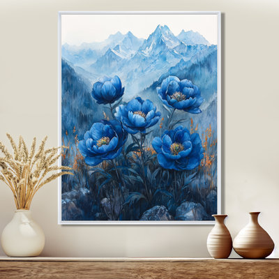 Pivoines bleues sur des pics II - pivoines, art mural