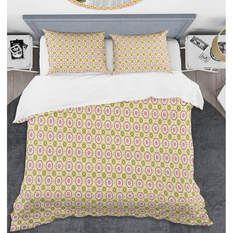 Ensemble de housse de couette abstrait Mid-Century, Housse simple et 1 taie décorative