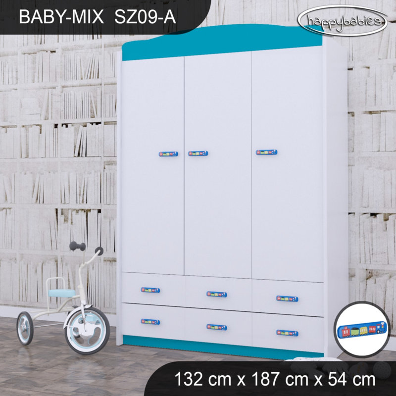 Baby 3 Door Wardrobe, Blue/White/Blue