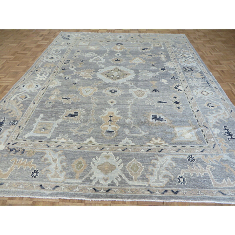 Tapis décoratif en laine de conception unique noué à la main gris/blanc 7 pi 7 po x 9 pi 10 po Corentin