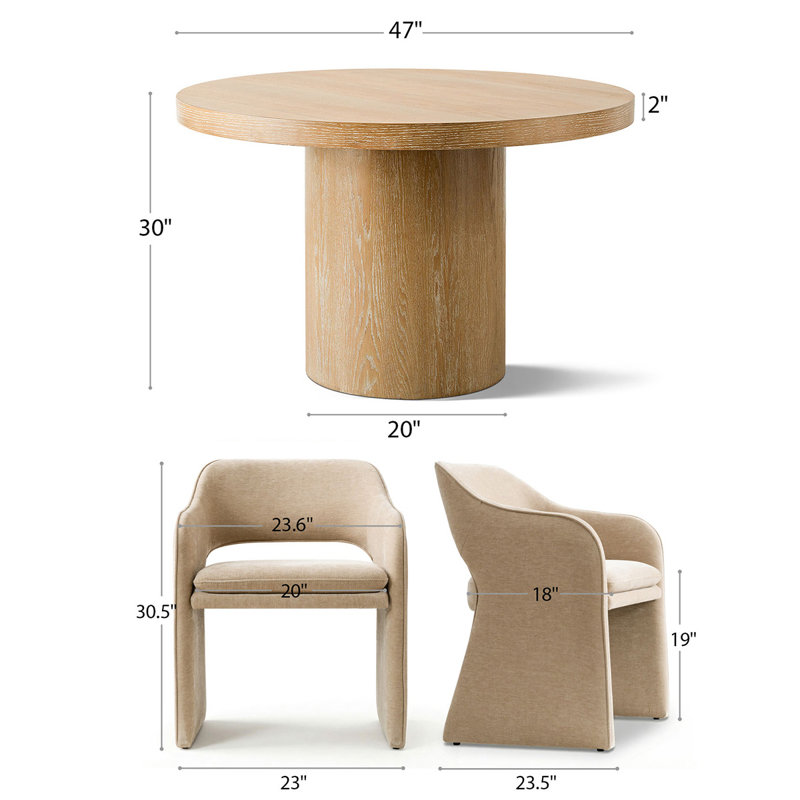 4 - Person Dining Table Sets With Solid Wood Round Table & 4 Upholstered Chenille Chairs, Brie, Yellow