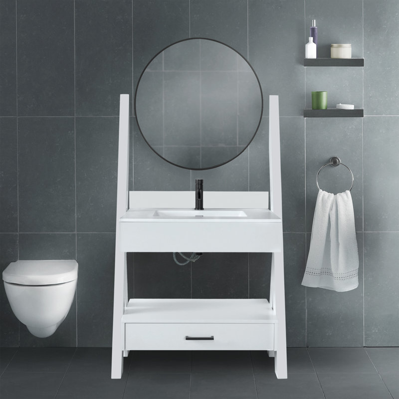 Ensemble de meuble-lavabo autoportant simple 35 po Camden en blanc avec miroir et robinet, Blanc