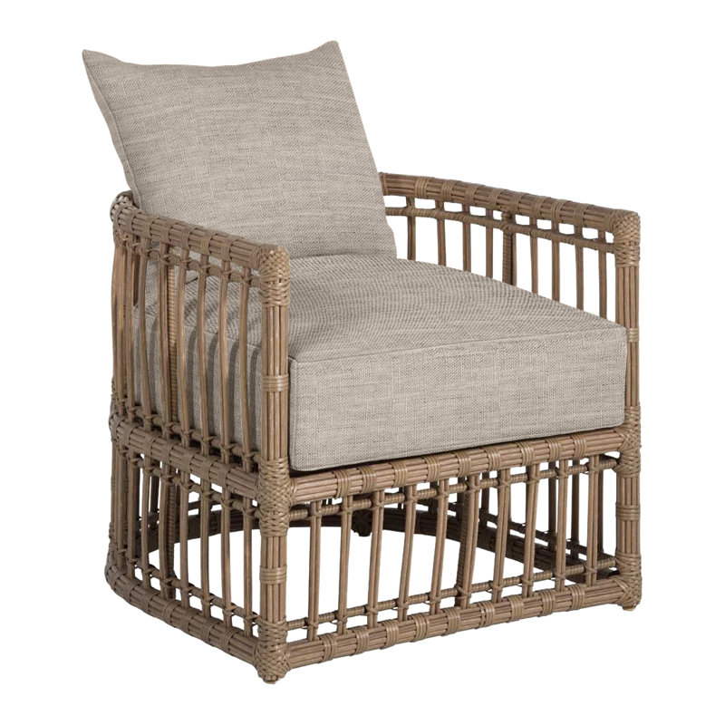 Fauteuil demi-tonneau Newport, Lin colombe Sunbrella, Pas de soudure, Toile de jute Newport # 66