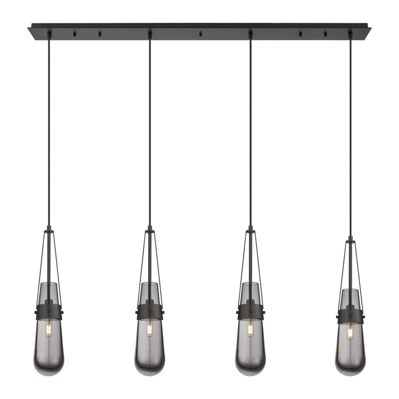 Luminaire suspendu grappe 4 lumières Spradley, Gris fumée clair, Noir mat