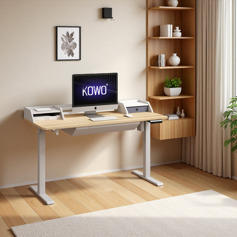 Larreon Electric Height Adjustable Standing Desk, Natural/White, 48"