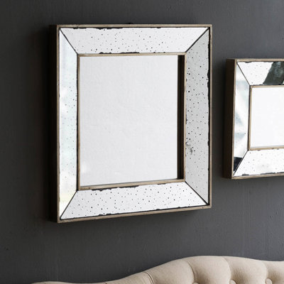 18" X Square Mirror With Distressed Silver Frame - Traditional For Hallway Decor Living Room, Entryway, Office, Bedroom Hanging Framed Enhance Vintage