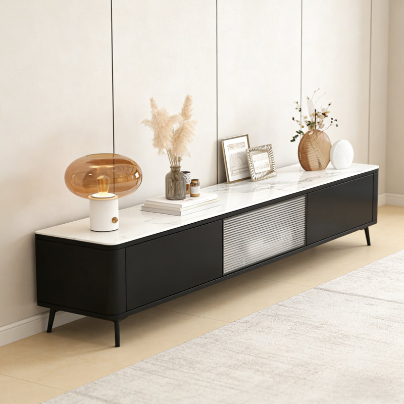 Meuble télé léger avec rangement de luxe, H 15,74 po x L 78,74 po x l 11,81 po, Noir / blanc