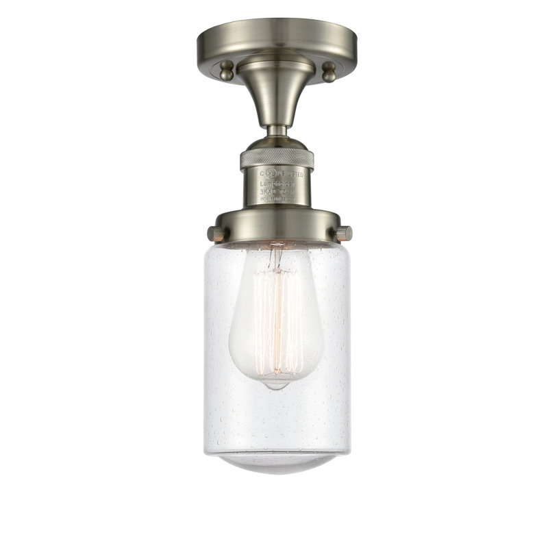 Saroyan Glass Semi Flush Mount, 6 Watt Vinage LED Bulb, Seedy, Brushed Satin Nickel