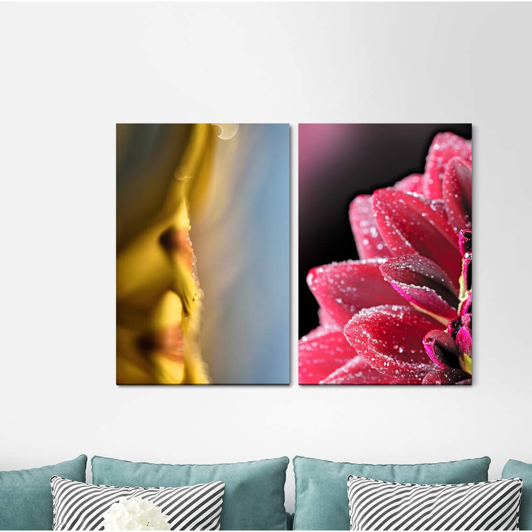 2-tlg. Leinwandbilder-Set - Fotografie „Zinnias Red Flower Summer Soft Focus”