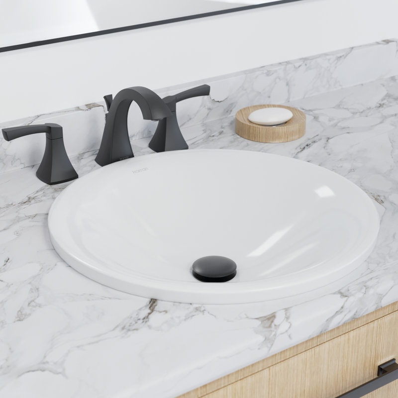 Karran Valera Lavabo de salle de bain rond en porcelaine vitrifiée à fixation supérieure