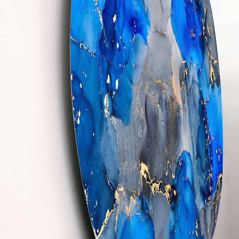 Bleu et gris, art abstrait fluide de luxe V - art mural moderne en métal, H 36 po x l 36 po x P 1 po