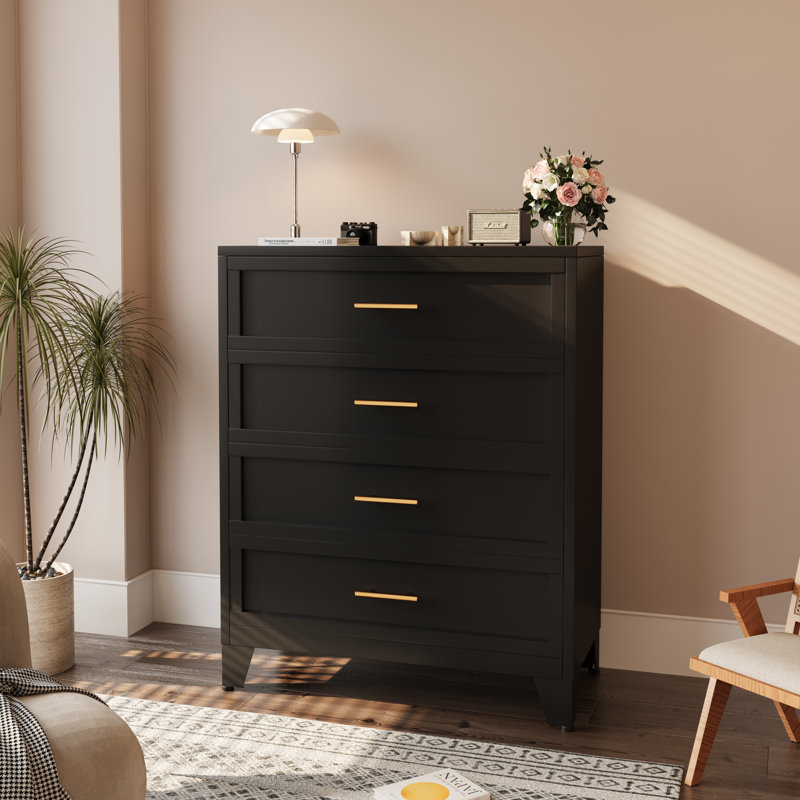 Armoire de rangement pour commode à 4 tiroirs WINIOWA, Noir, noir, noir, noir