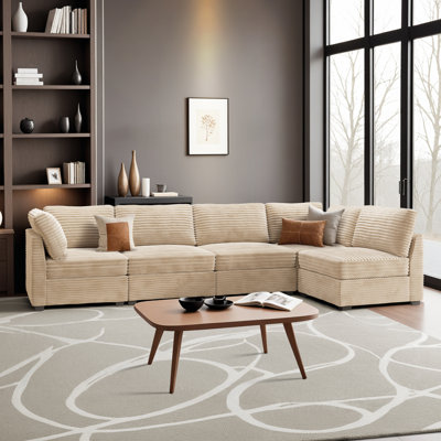 Hogle Modular L-shaped Sectional Plush Corduroy Sofa, Modern Couch  With Wide And Deep Seats For Living Room, Bedroom by Wrought Studio
