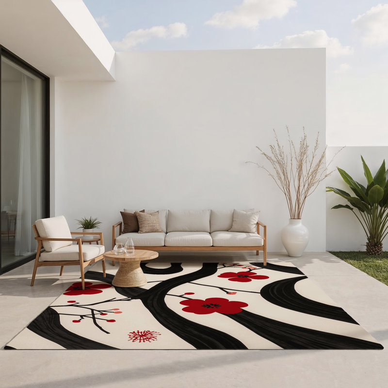 Tapis intérieur et extérieur Cherry Hues, Rectangle 1 pi 6 po x 2 pi 6 po