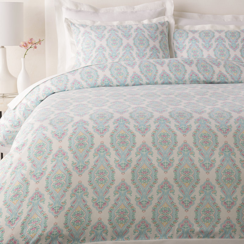 Alia Sateen Ikat Duvet Cover, Twin, Aqua