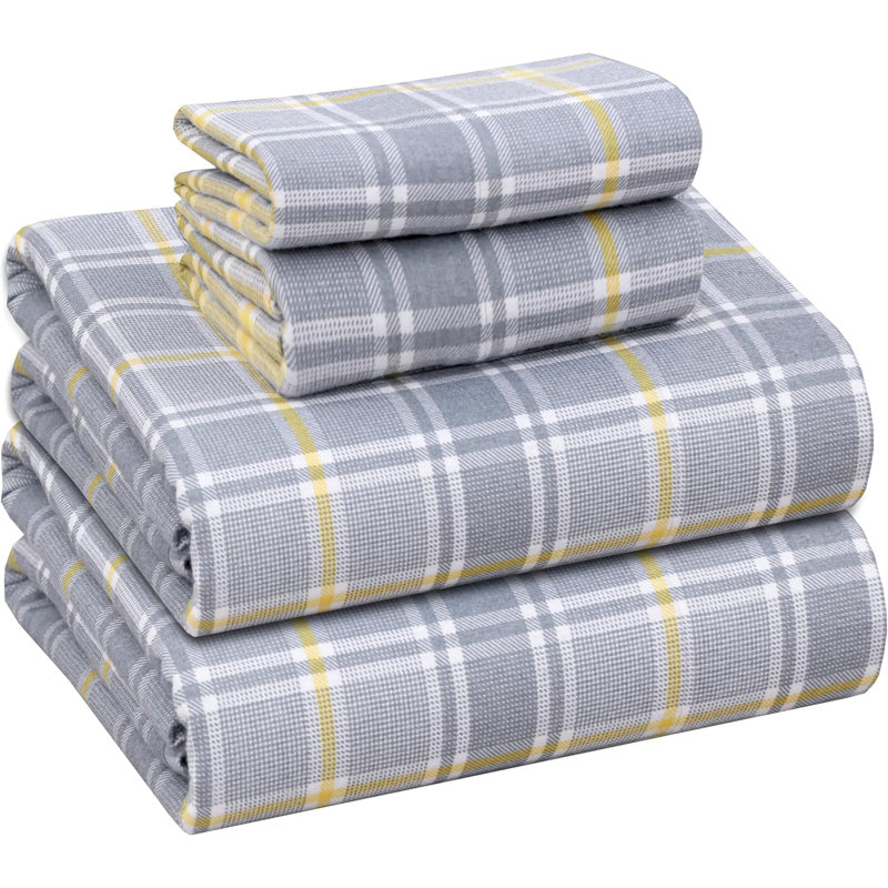 RUVANTI 100% Cotton Flannel Sheets Twin Size 16 inch Deep Pocket, 3 PCs Set, Ethereal Meadow, Queen, Everytime Plaid