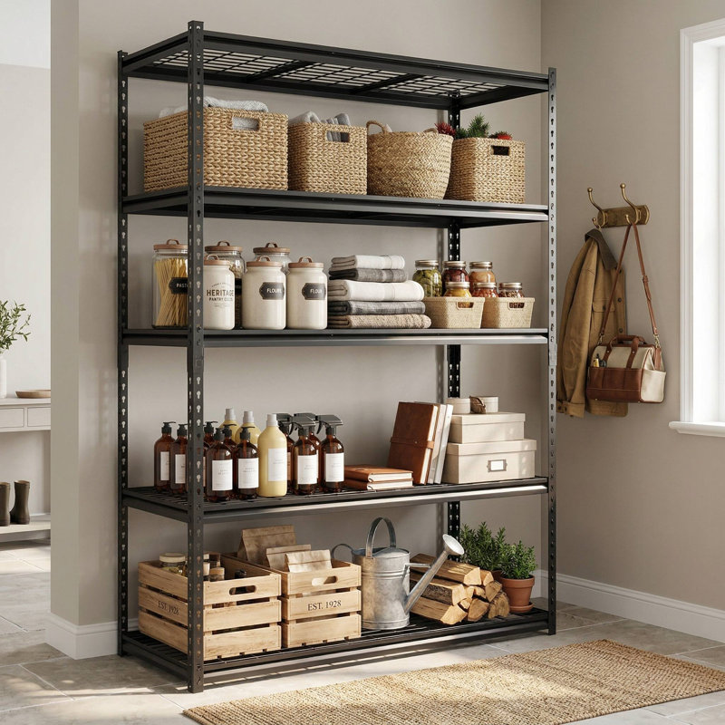 Étagère en fil métallique réglable à 5 niveaux, assemblage rapide sans boulon et finition thermolaquée résistante à la rouille, convient au garage, au garde-manger, au sous-sol, à l'entrepôt