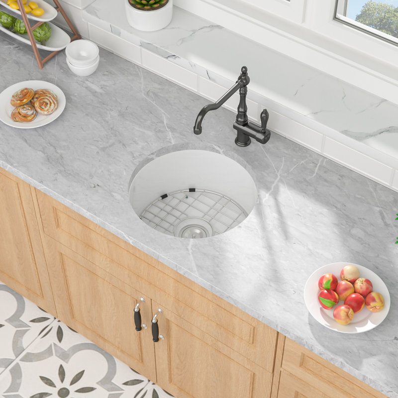 Évier de cuisine encastré en argile réfractaire à cuve simple en céramique avec grille inférieure L 18 po x l 18 po