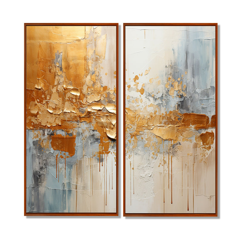 Golden Gleam I - ensemble de 2 impressions sur toile modernes, Impression encadrée flottante, H 32 po x l 32 po, Brun