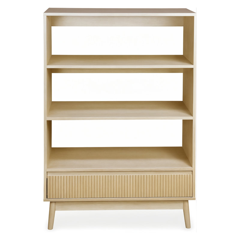3 Tier Bookcase With Grooved Wooden Storage Drawer (2 Pcs)