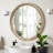 Round Decorative Wall Mirror, 35.43" Distressed Wood Beaded Frame Mirror for Entryway, Living Room, Bathroom, Farmhouse Style Accent Mirror